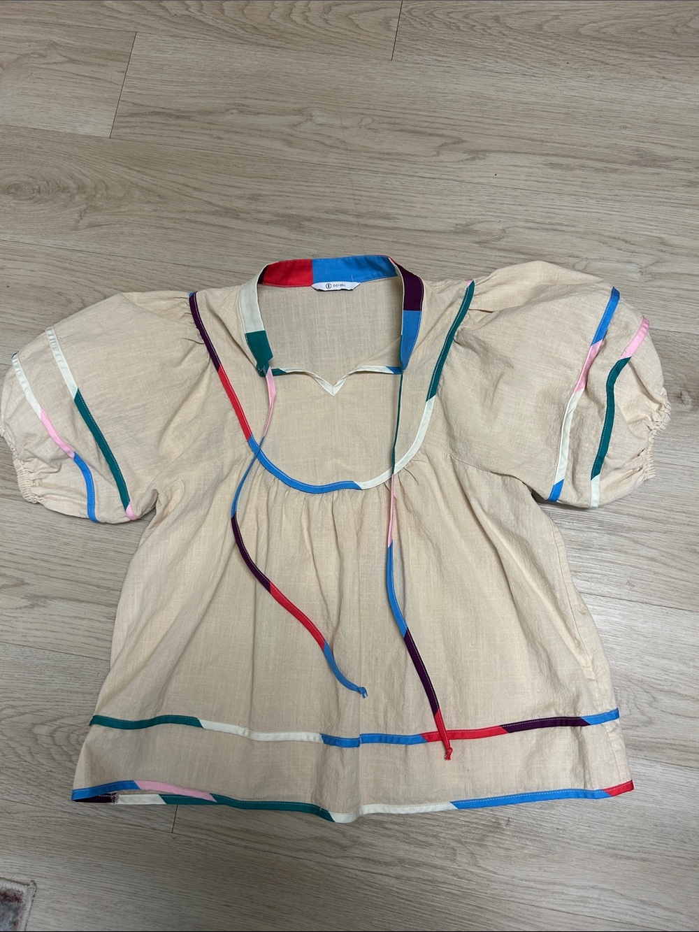 CICY BELL Peasant Blouse with Multicolor Trim